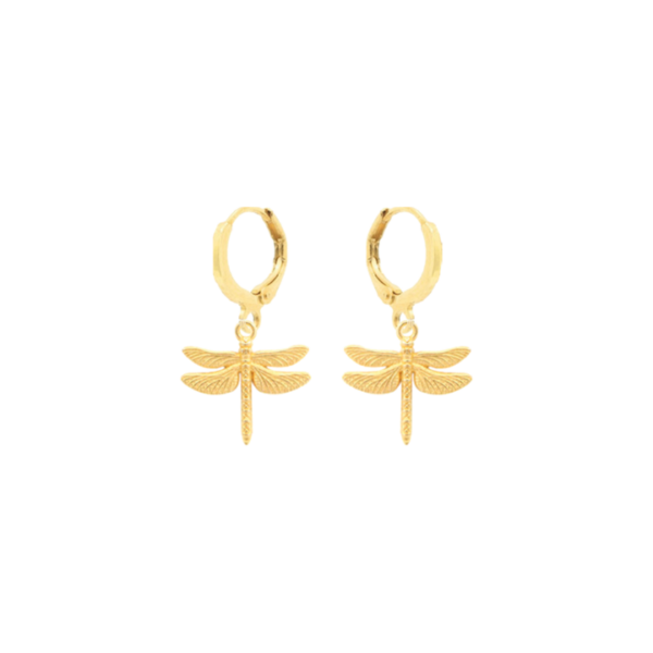Gold Dragonfly Charm Huggies Earrings
