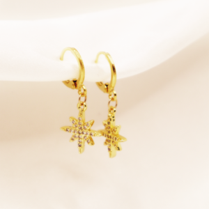 Sparkle Star Charm Huggies Earrings-Gold