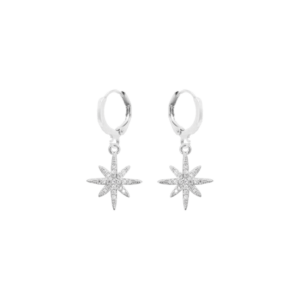 Sparkle Star Charm Huggies Earrings-Silver