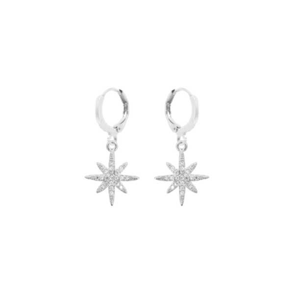 Sparkle Star Charm Huggies Earrings-Silver
