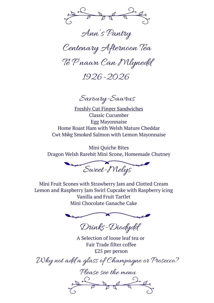 Centenary Afternoon Tea Menu